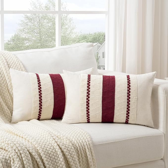 Fancy Homi Set of 2 Burgundy Boho Long Lumbar Decorative Throw Pillow Cover by Fancy+Homi