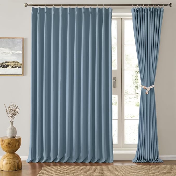 KEQIAOSUOCAI Dusty Blue Pleat Wide Width Drapes 80 x 96 inch Long 2 Panels by KEQIAOSUOCAI