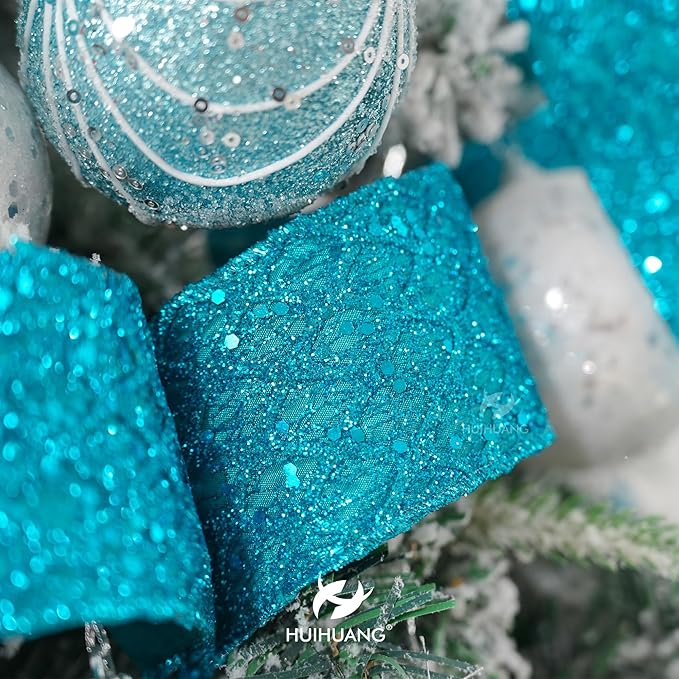 HUIHUANG Turquoise Glitter Wired Ribbon - Image 5