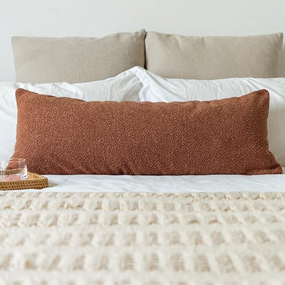 14x36 inch Boucle Lumbar Pillow Cover, Rust Woven Texture Neutral Long Pillow - Image 7