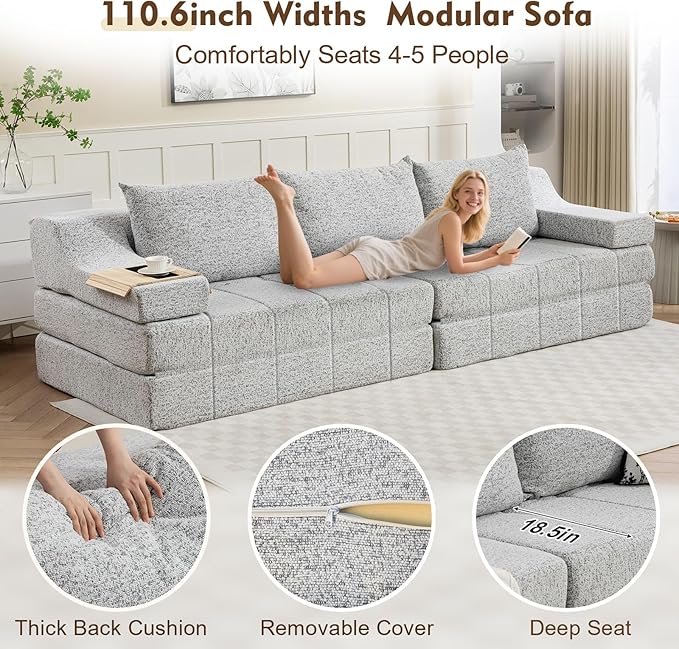 MEISSALIVVE 110.6" Convertible Sofa Bed, 2-in-1 Modular Oversized Boneless Couch - Image 3