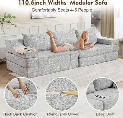 MEISSALIVVE 110.6" Convertible Sofa Bed, 2-in-1 Modular Oversized Boneless Couch - Image 3
