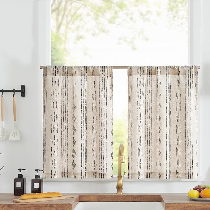 jinchan Boho Kitchen Linen Tier Curtains 30 Inch Bohemian Cafe Curtains by JINCHAN