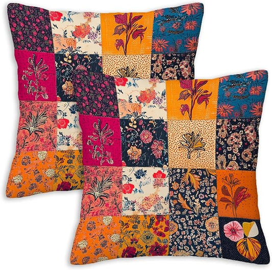 Throw Pillow Covers 18x18 Set of 2, Patchwork Cushion Covers, Decorative Square by Unknown