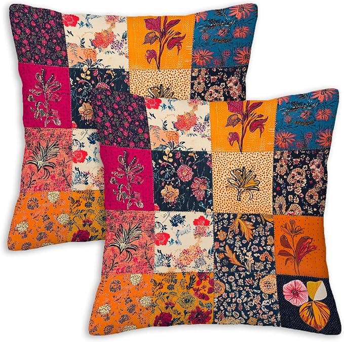 Throw Pillow Covers 20x20 Set of 2, Patchwork Cushion Covers, Decorative Square by Unknown