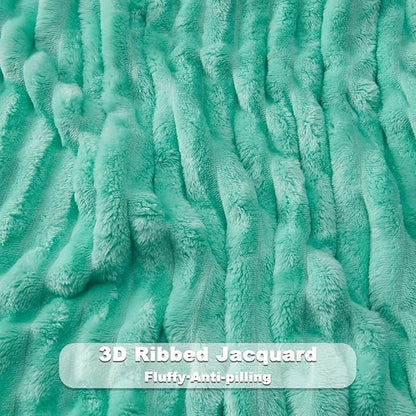 NEWCOSPLAY Super Soft King Blanket Aqua Premium Silky Flannel Fleece 3D Ribbed - Image 5