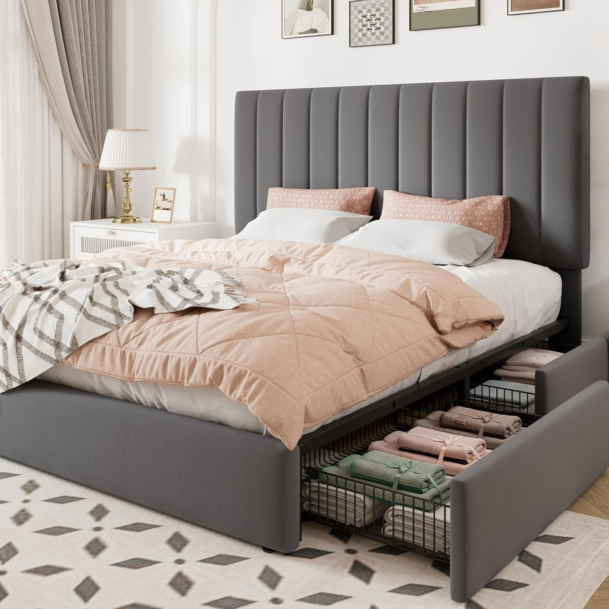 allewie full size storage bed frame, vertical channel, main product view