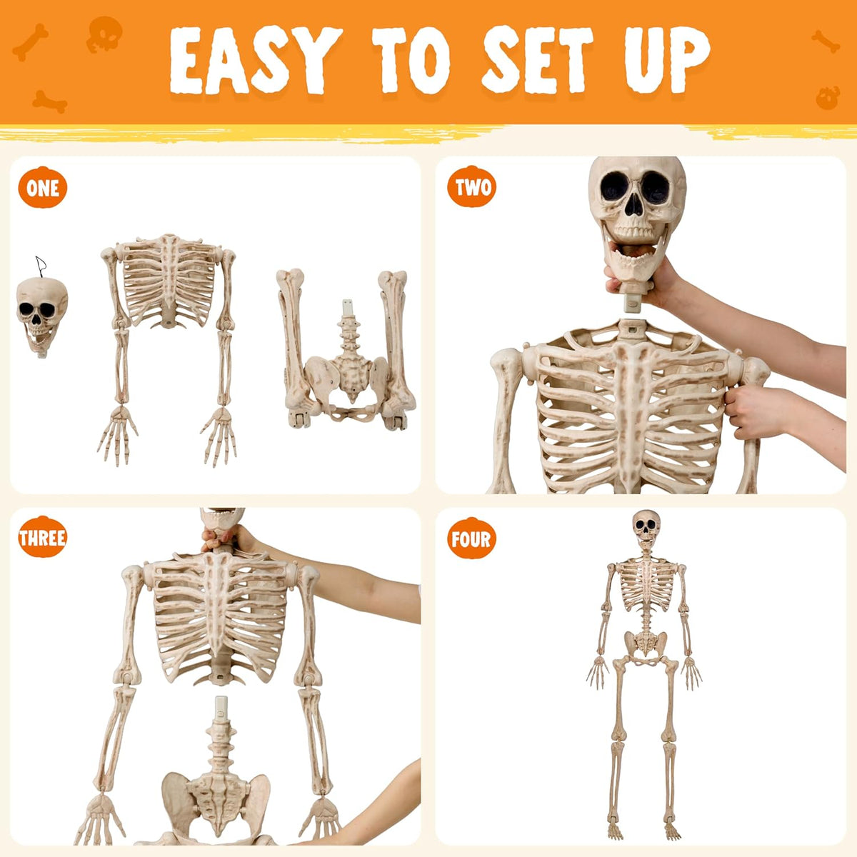 JOYIN 5 FT Halloween Skeleton Life Size, Stayable Posable Skeleton Decor, Full Body Movable Joints Giant Skeletons for Halloween Decoration Outdoor, Haunted House Prop, Spooky Scary Graveyard Party