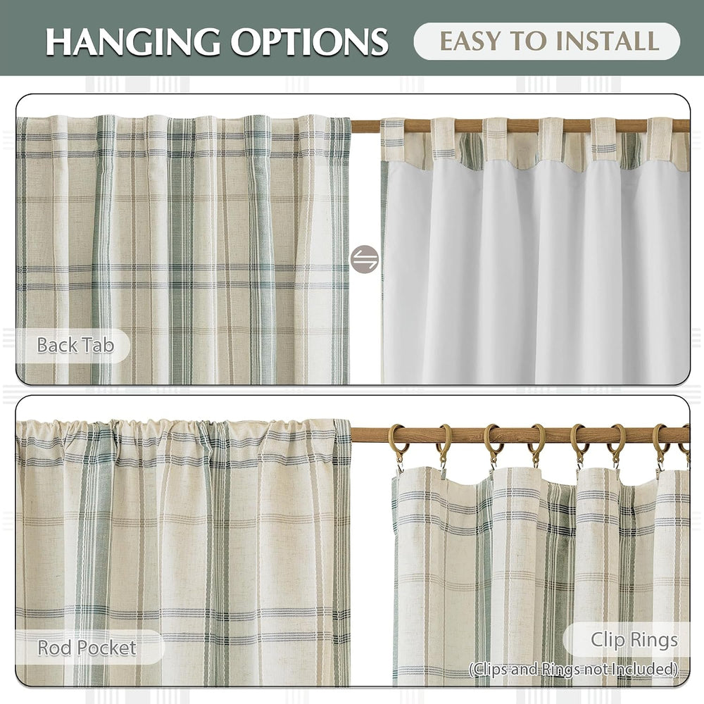 DriftAway 100% Blackout Plaid Linen Chenille Curtains 84 Inches Loden Green