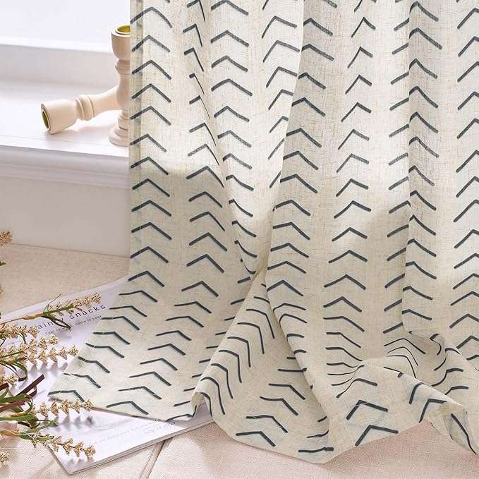jinchan Arrow Boho Linen Blend Kitchen Curtains 24 Inch Length Herringbone - Image 9