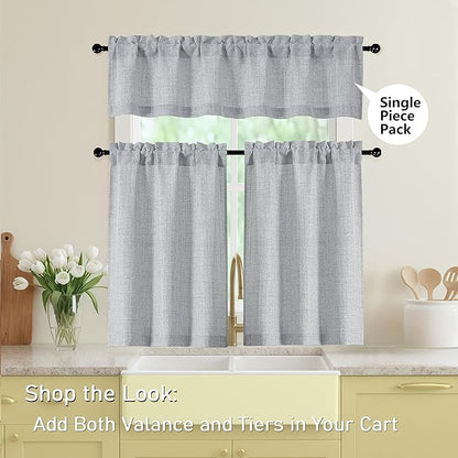 Grey Kitchen Curtains 24 Inch Length 2 Panels, Light Filtering Faux Linen - Image 5