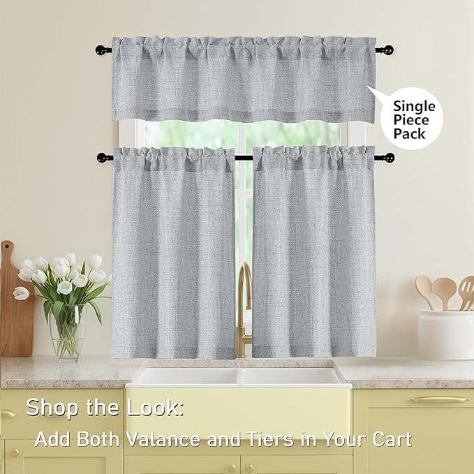 Grey Kitchen Curtains 36 Inch Length 2 Panels, Light Filtering Farmhouse Faux - Image 5