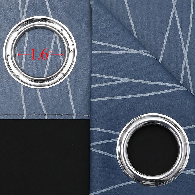 Estelar Textiler Greyish White and Navy Blue Blackout Curtains 96 Inches Long - Image 7