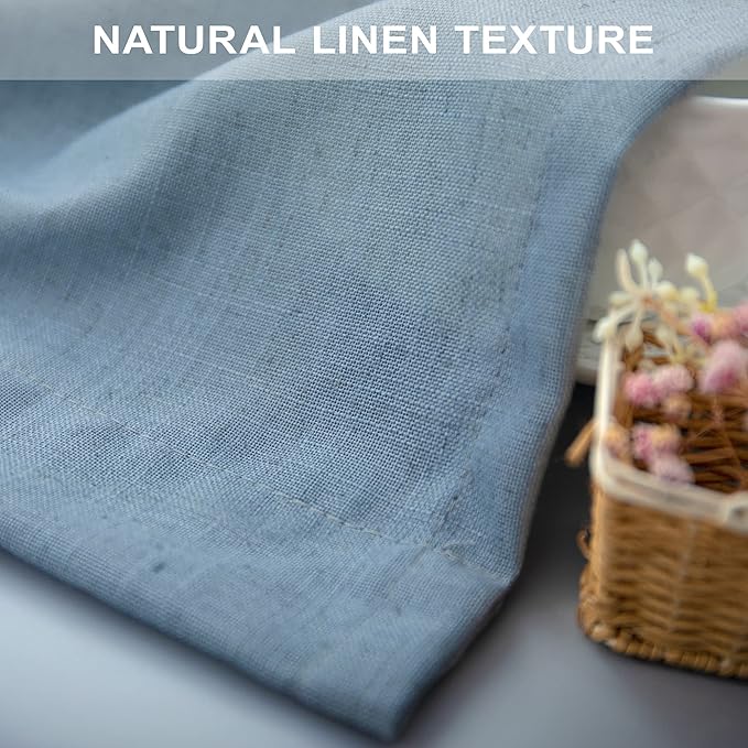 Pitalk Stone Blue Linen Blend Sheer Curtains Back Tab 52 Width by 90 Length Set - Image 7