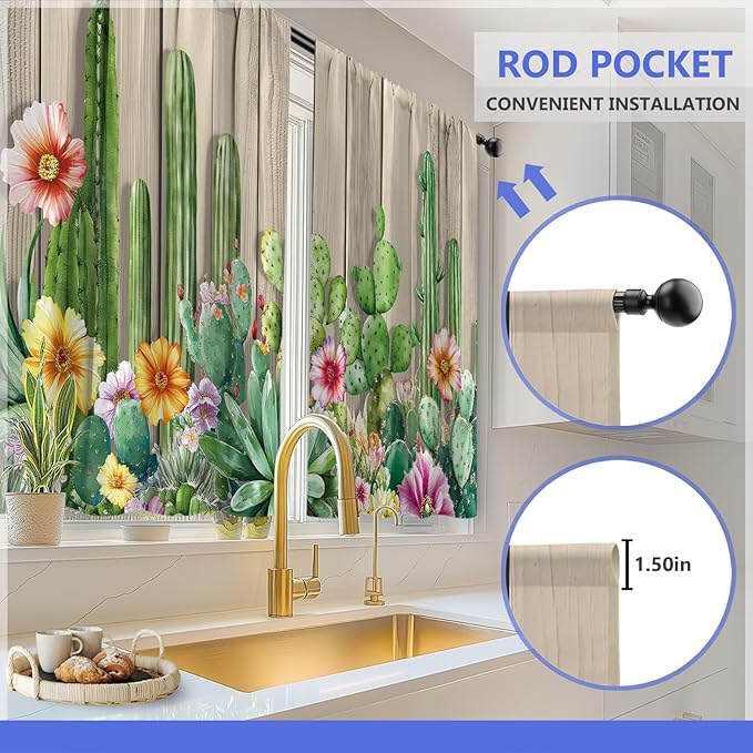 Aimego Cactus Floral Kitchen Curtains - Image 4