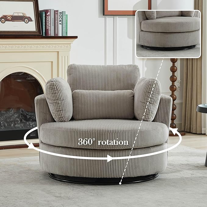 Aoiy & Wifon 42" W Oversized Swivel Accent Chair, Upholstered Round Barrel Chair - Image 3
