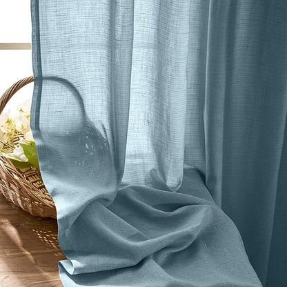 jinchan Blue Linen Blend Curtains 96 inch Length 2 Panels - Image 7