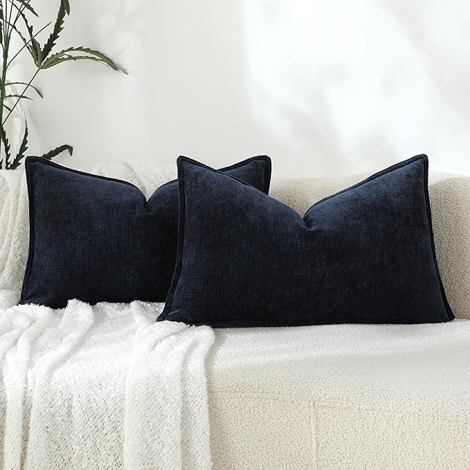 Stellhome Lumbar Chenille Throw Pillow Covers Set of 2 Super Soft Textured by Stellhome