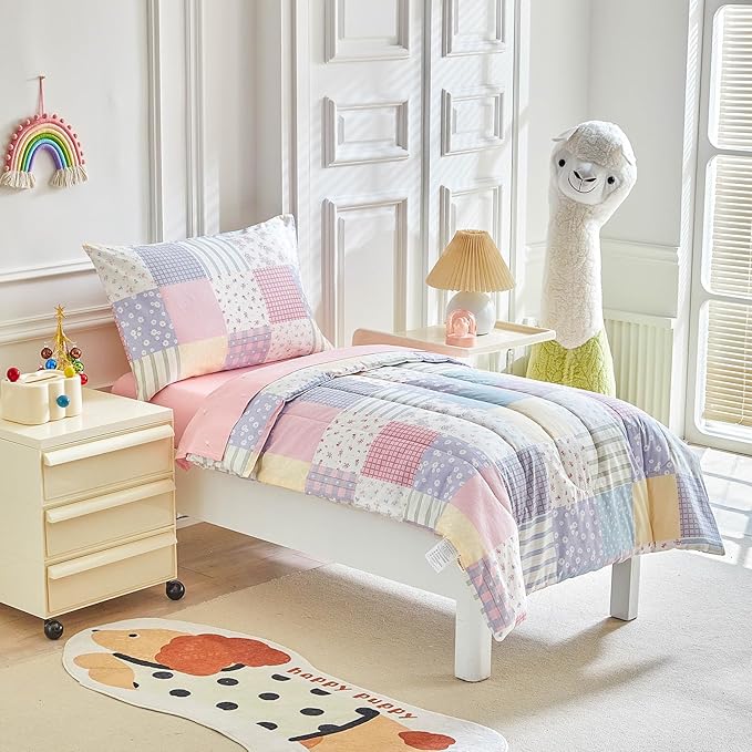 Joyreap 4 Piece Cotton Toddler Bedding Set- Colorful Flowers Patchwork Design - Image 2