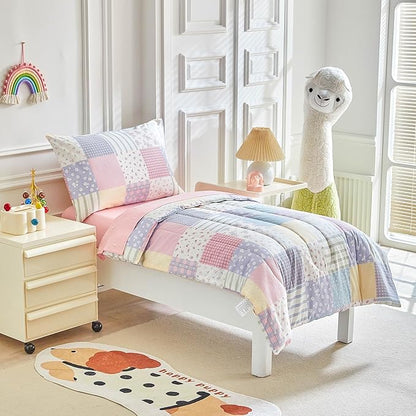 Joyreap 4 Piece Cotton Toddler Bedding Set- Colorful Flowers Patchwork Design - Image 2