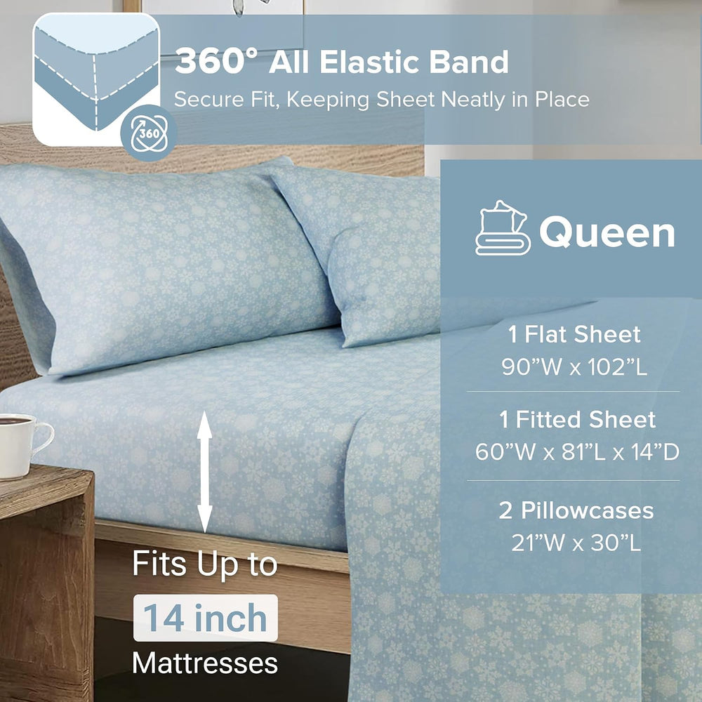 Comfort Spaces 100% Cotton Flannel Sheets Queen Size, Ultra Soft, 4 Pcs