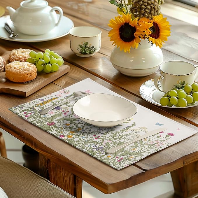 Rustic Wildflower Floral Placemats Set of 4 Spring Summer Vintage Flowers - Image 6