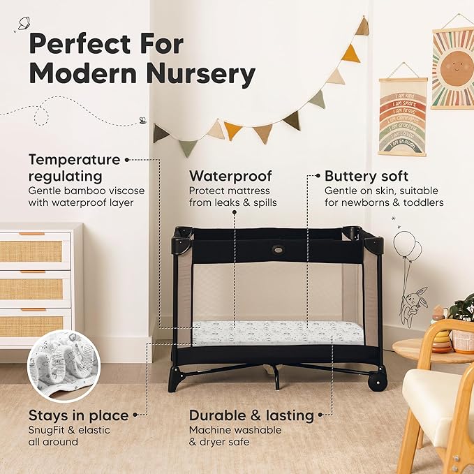 2-Pack Waterproof Pack and Play Sheets, Mini Crib Sheets Fitted - Image 5