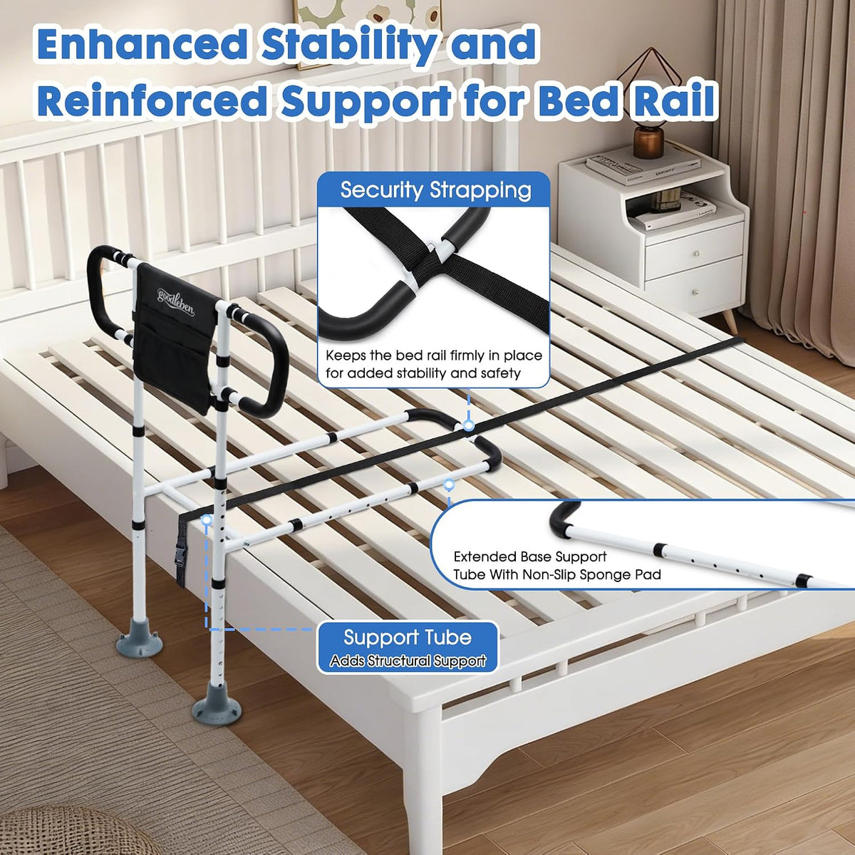 bed rails for elderly adults safety, bed assist showing dimensions