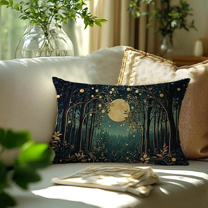 Rustic William Morris Inspired Night Moon Forest Decor Pillow Covers 18x18 - Image 3
