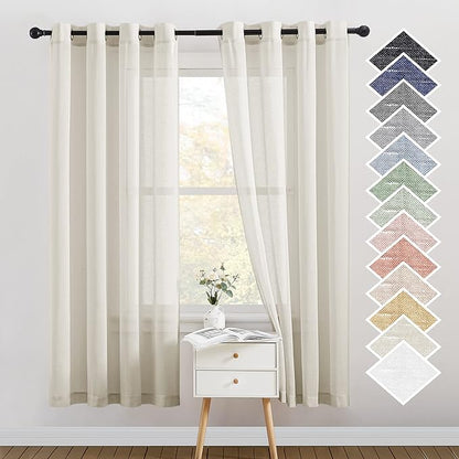 NICETOWN Linen Flax Semi Sheer Curtains 72" Length, Grommet Top Bedroom Window by NICETOWN