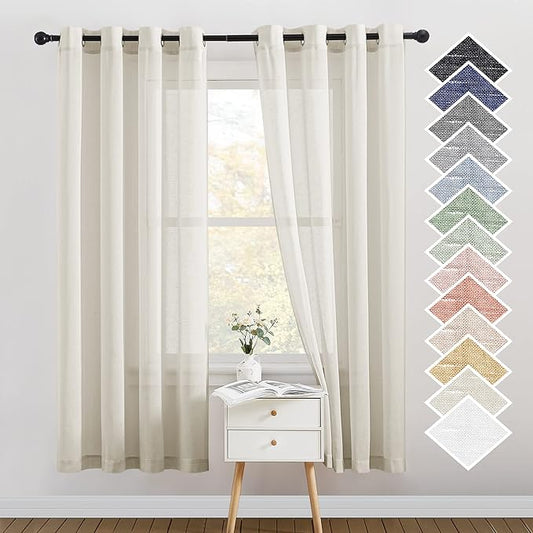 NICETOWN Linen Flax Semi Sheer Curtains 72" Length, Grommet Top Bedroom Window by NICETOWN