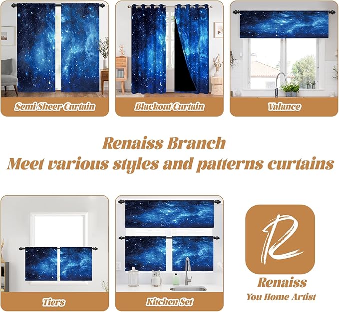 Renaiss 26 x 63 Inch Galaxy Outer Space Tier Curtains Small Window Treatment - Image 7