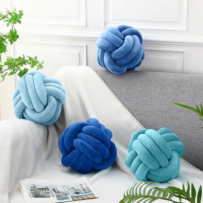 Yerliker 4 Pcs Knot Pillow Ball, 8.7 Inches Soft Home Decorative Round Throw - Image 4