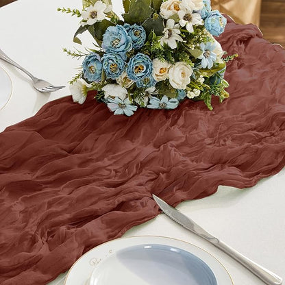 BALCONY & FALCON Terracotta Cheesecloth Table Runner 10FT 120 Inch Rustic & by BALCONYFALCON