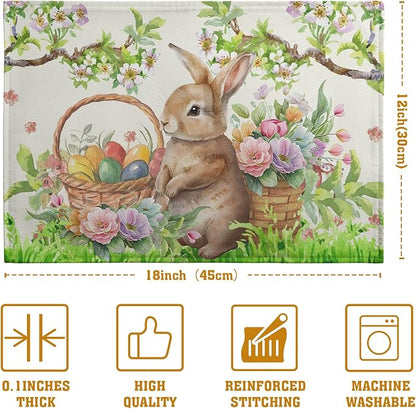 Easter Rabbit Placemats Set of 4 Spring Easter Egg Bunny Flowers Floral Place - Image 4