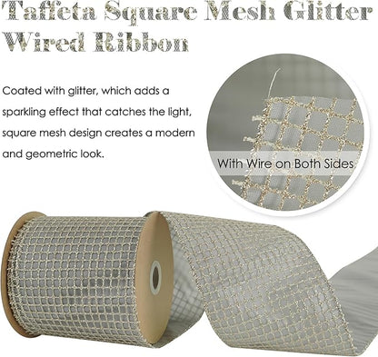 HUIHUANG Champagne Glitter Wired Ribbon 4 inch - Image 2