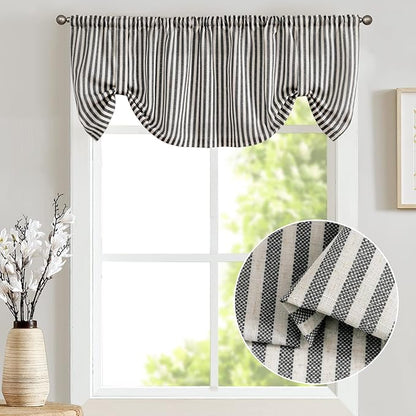 jinchan Tie Up Linen Textured Striped Tie Curtain - Image 2