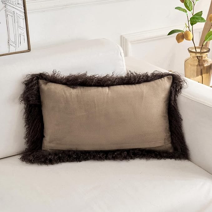Genuine Mongolian Lamb Fur Pillow Cover – 12"x20" Rectangular Cushion Case – - Image 4