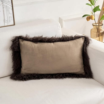 Genuine Mongolian Lamb Fur Pillow Cover – 12"x20" Rectangular Cushion Case – - Image 4
