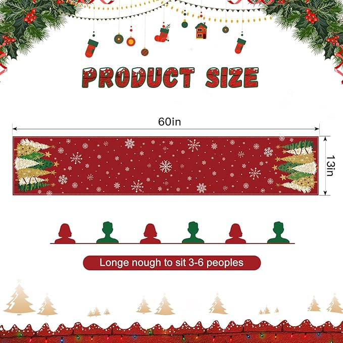 OTOSTAR Snowflakes and Christmas Tree Table Runner, Xmas Seasonal Winter - Image 6