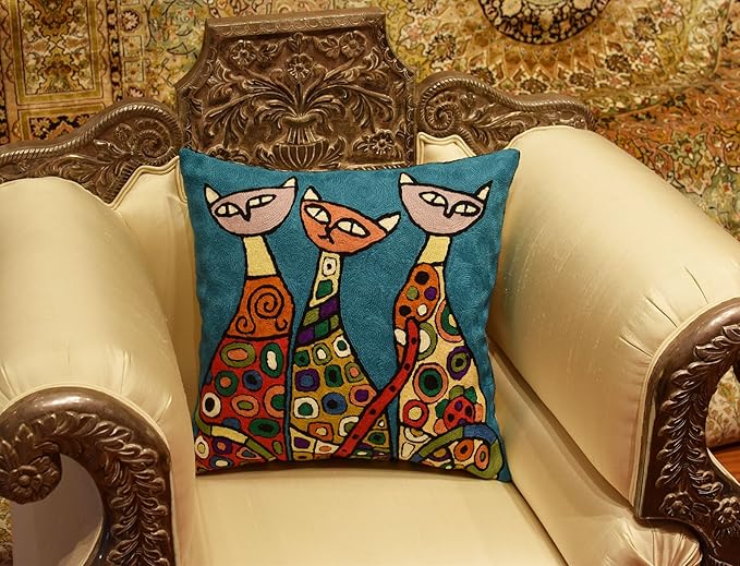 Turquoise Cat Pillow: Cute Kitties Abstract Sofa Cushion - Image 9