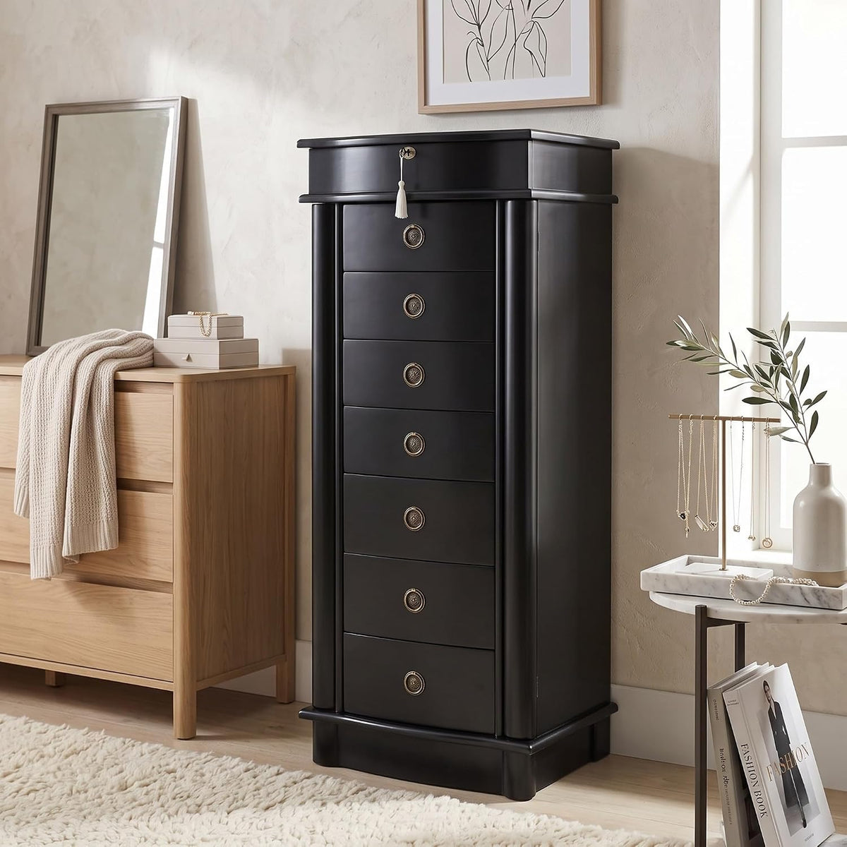 hives and honey noel standing jewelry armoire cabinet showing dimensions