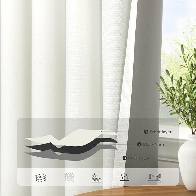 Ivory Blackout Curtains 90 Inches Long 2 Panel Light Blocking Patio Drape - Image 5