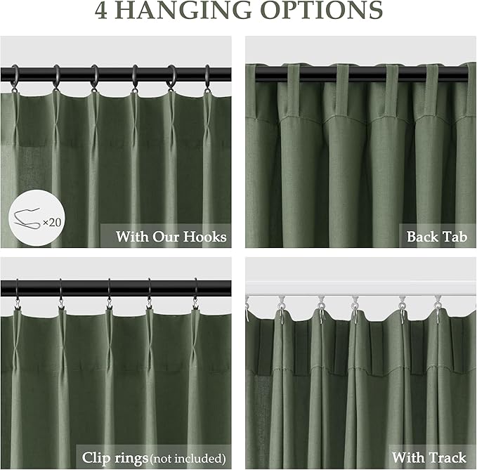 Olive Green Pinch Pleated Linen Curtains 95 Inches Long - Image 5