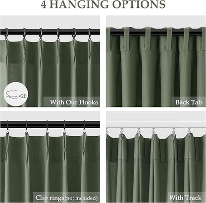 Olive Green Pinch Pleated Linen Curtains 95 Inches Long - Image 5
