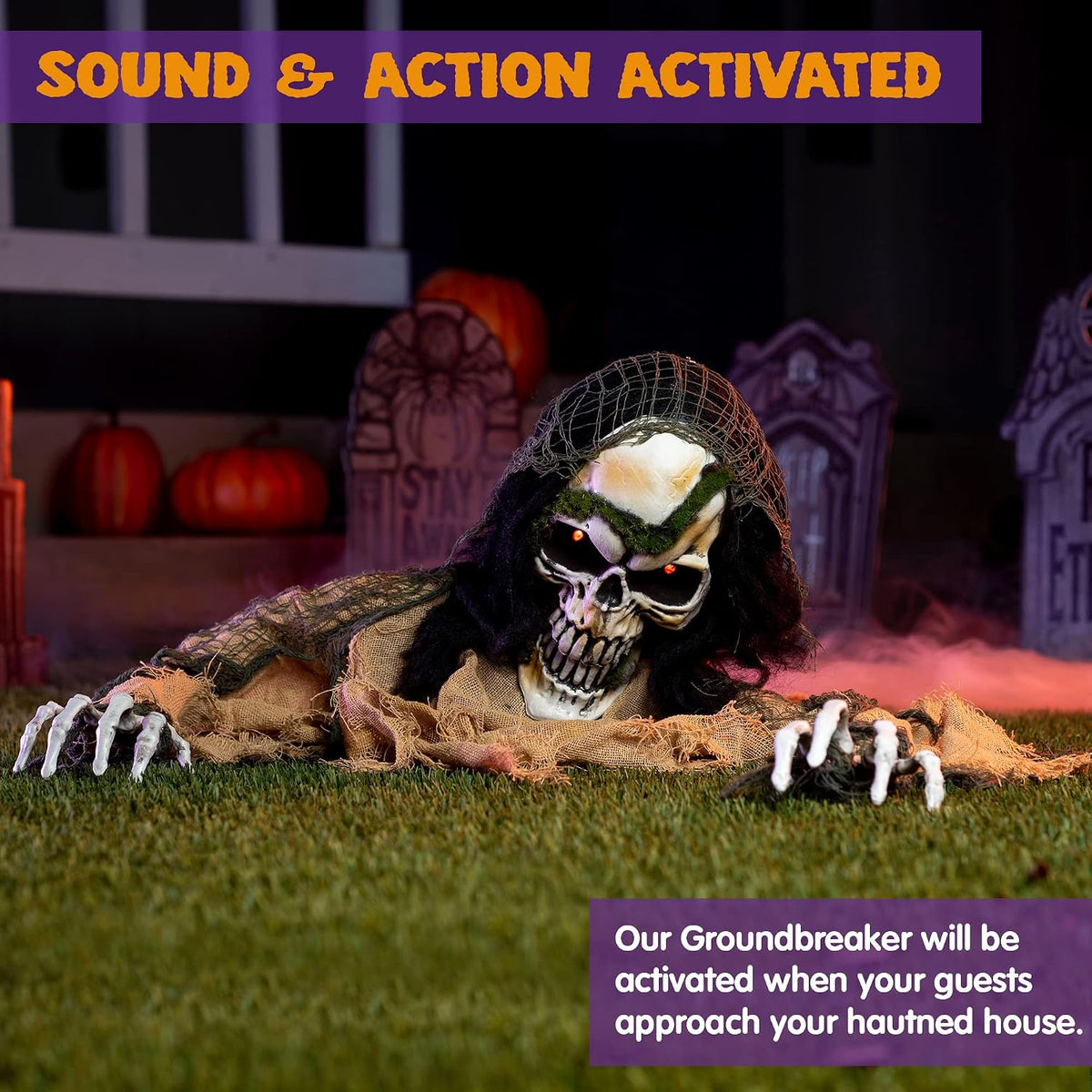 JOYIN Halloween Decoration Outdoor Animated Zombie Groundbreaker, Light-up Skeleton Zombie Groundbreaker Prop with Creepy Sound for Halloween Outside Decoration, Lawn, Yard, Patio, Haunted House Decor