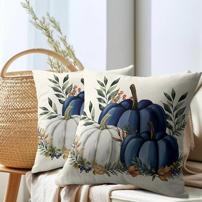 Pumpkins Throw Pillow Covers 16x16 inch 2 Packs Fall Blue and White Pumpkin - Image 7