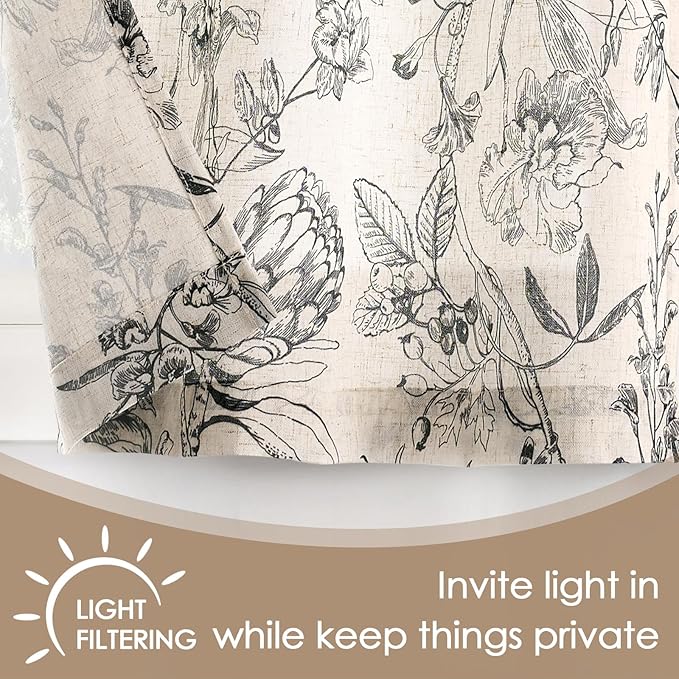 jinchan Floral Linen Kitchen Curtains Farmhouse Tier Curtains French Small - Image 4
