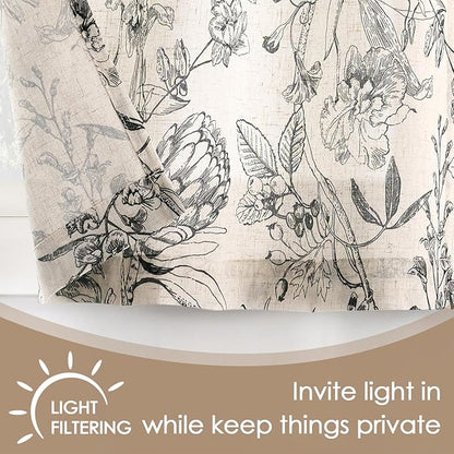 jinchan Floral Linen Kitchen Curtains Farmhouse Tier Curtains French Small - Image 4