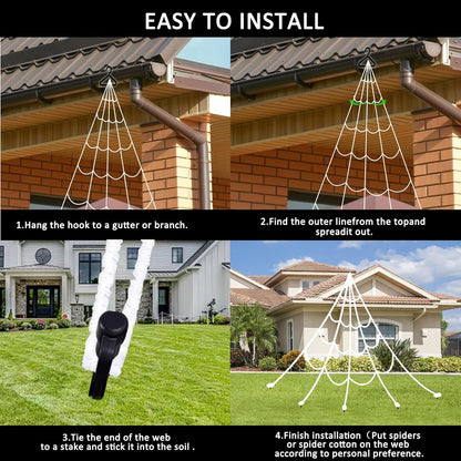 Halloween Spider Web Lights 550 LED Lighted Spider Web 16.4Ft Giant Halloween Decorations Light up with 8 Lighting Modes Waterproof & Timer for Indoor Outdoor House Haunted Yard Decor, Orange & Purple